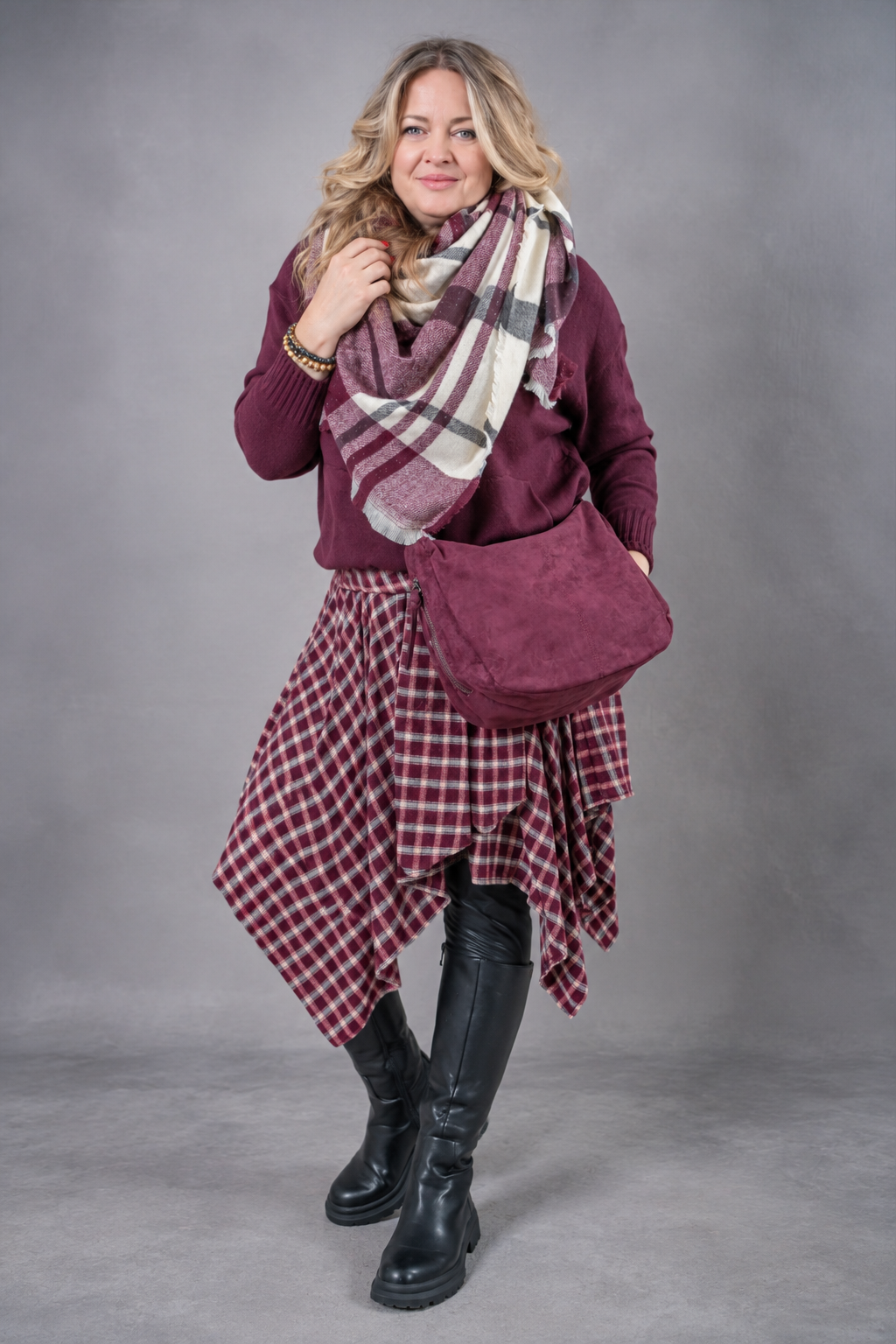 Oversize Schal "Cozy Moments", burgundy/creme/grau