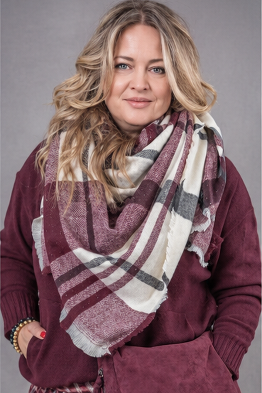 Oversize Schal "Cozy Moments", burgundy/creme/grau