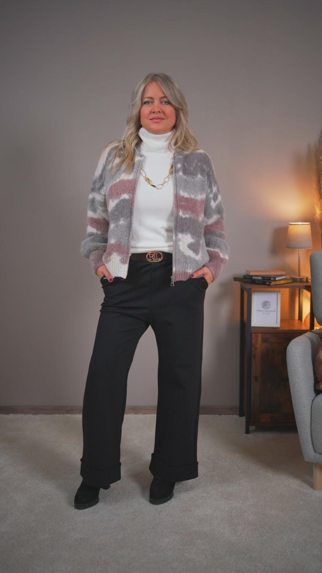 Mohair-Strickjacke mit Reißverschluss, mehrfarbig