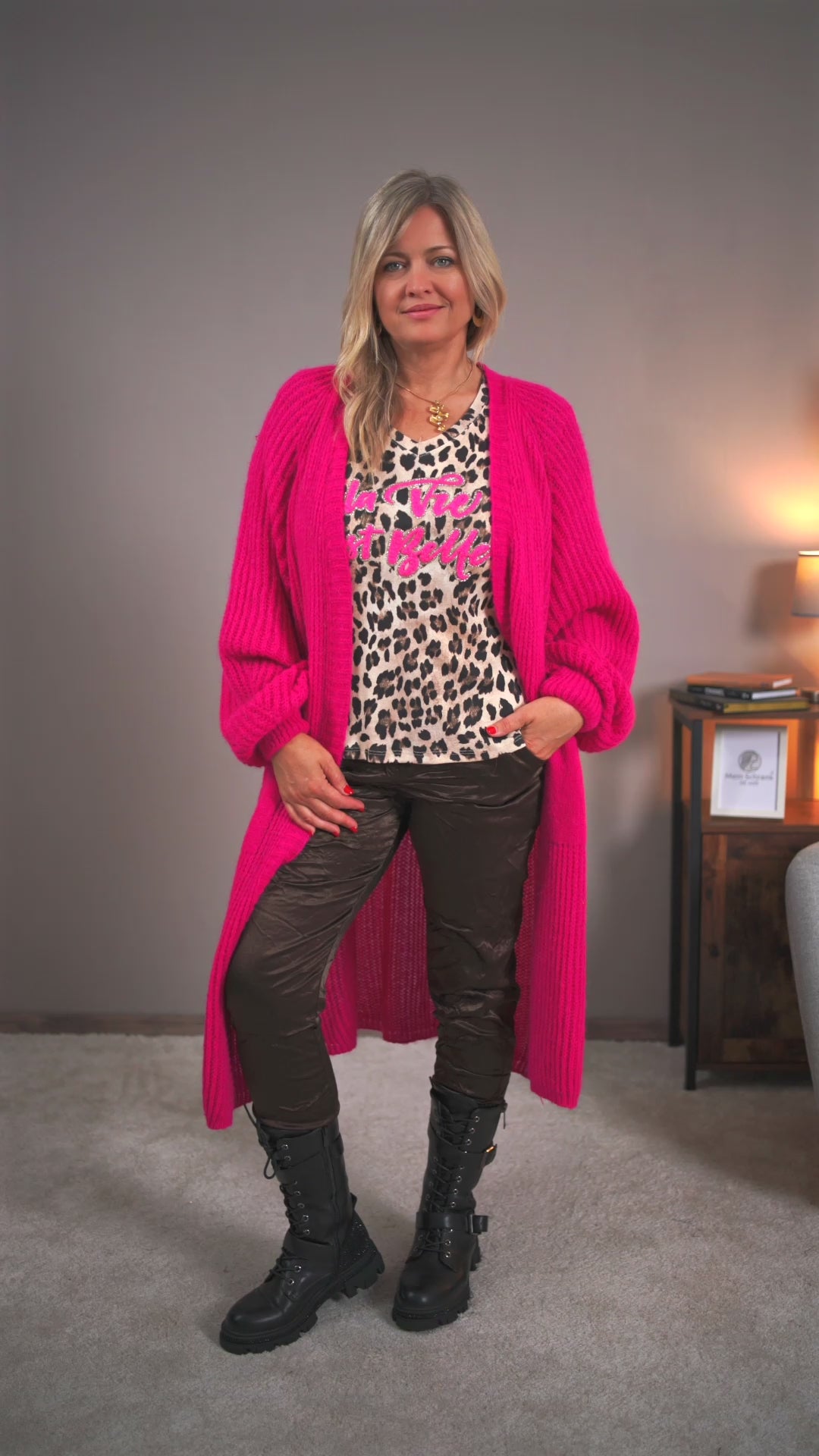 Offener Strick-Cardigan in Pink/Fuchsia