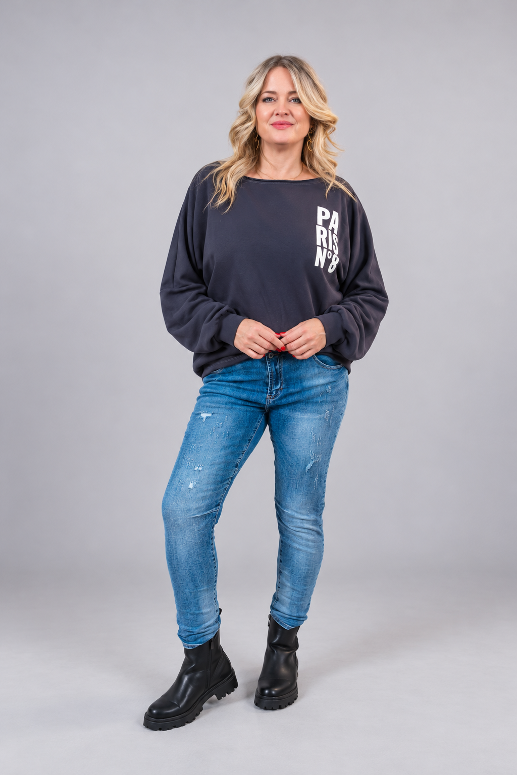 Oversize Sweatshirt mit Print, anthrazit