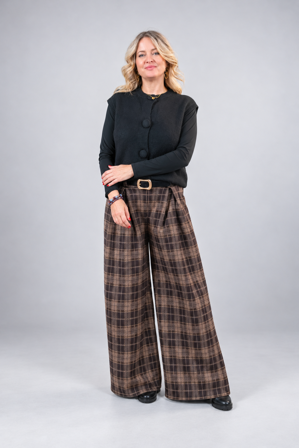 Karierte Hose Wide Leg, braun/schwarz