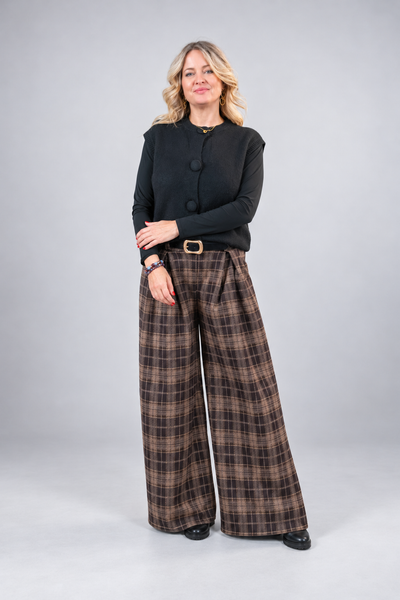 Karierte Hose Wide Leg, braun/schwarz