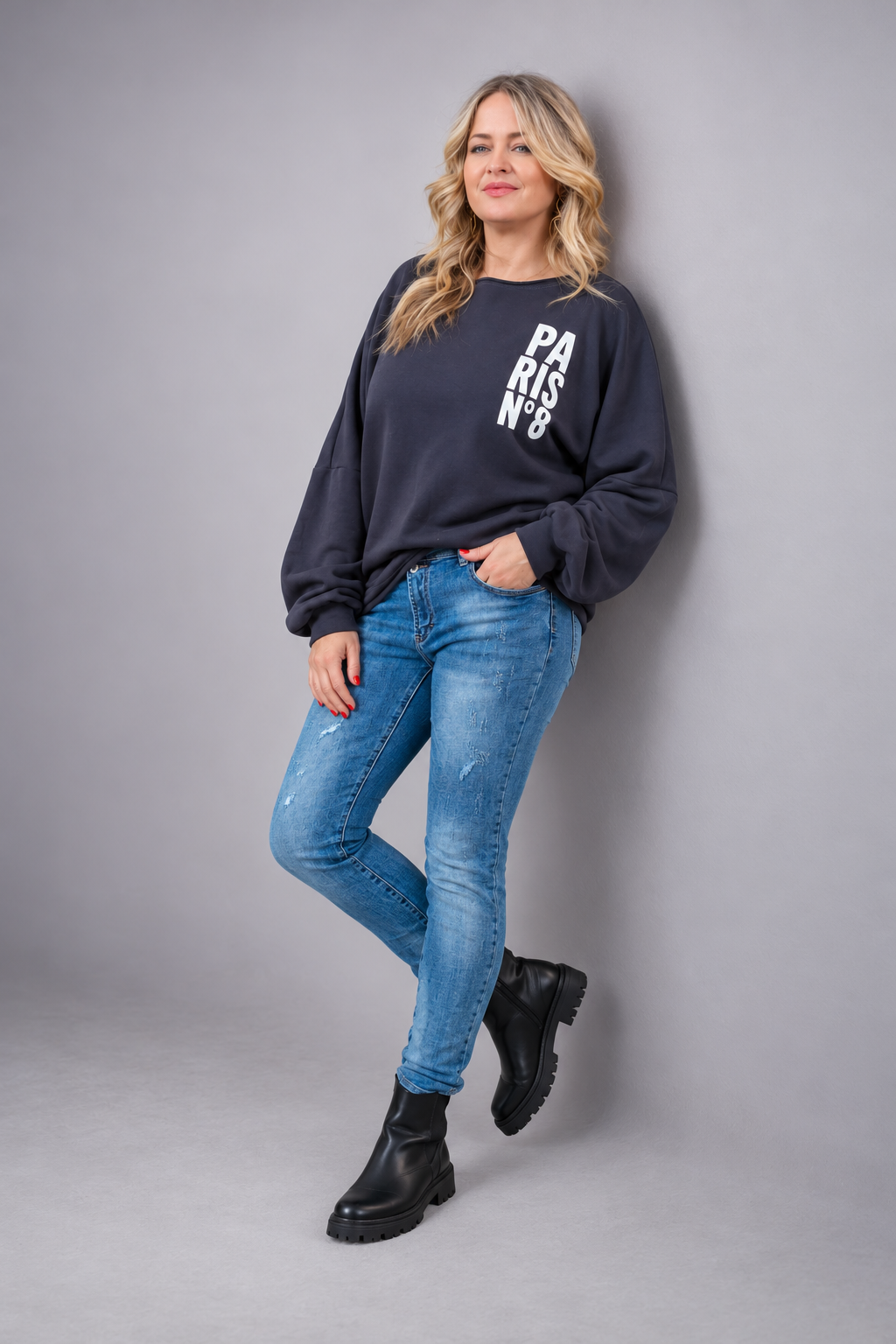 Oversize Sweatshirt mit Print, anthrazit