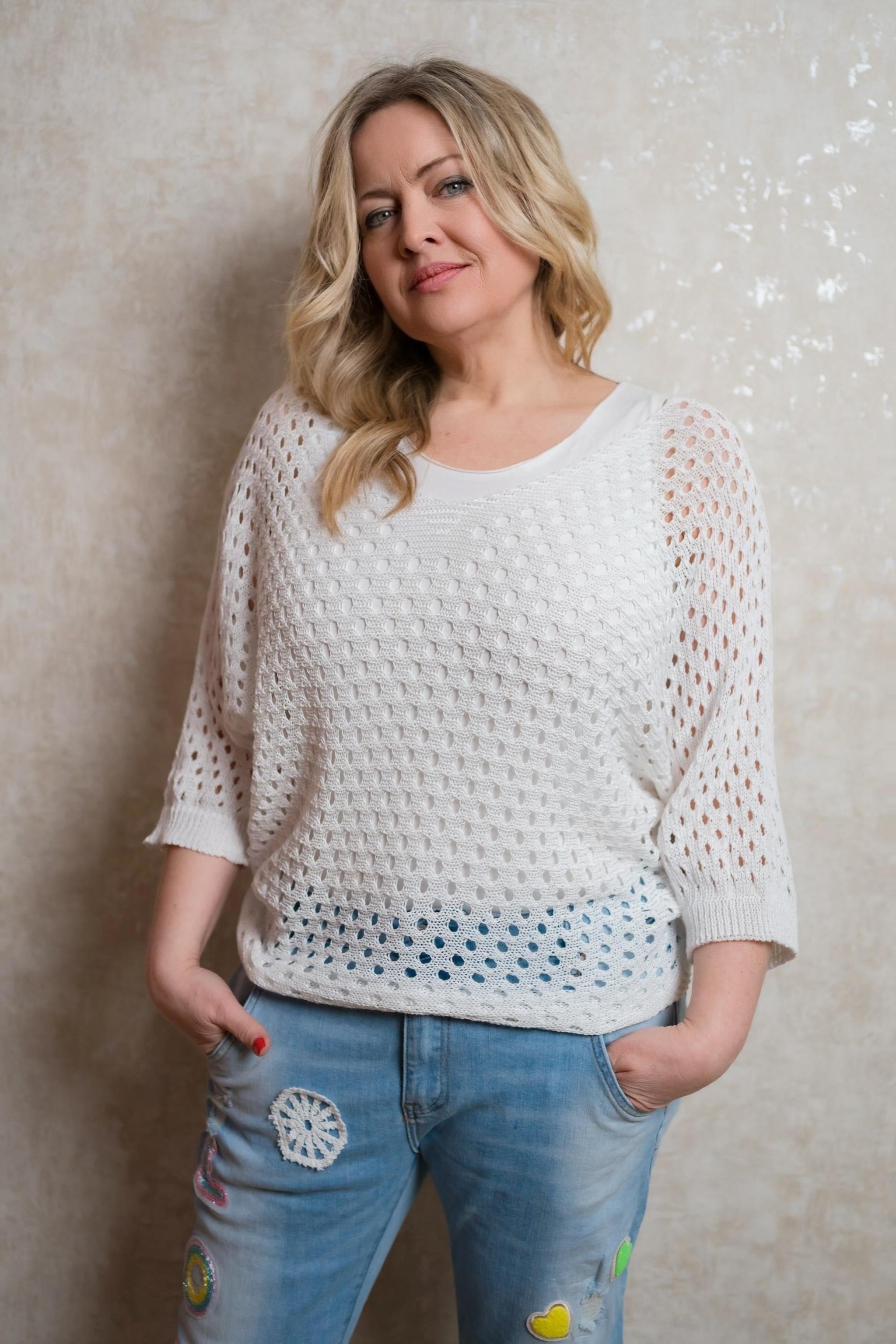 Häkelpullover Reno in Weiß