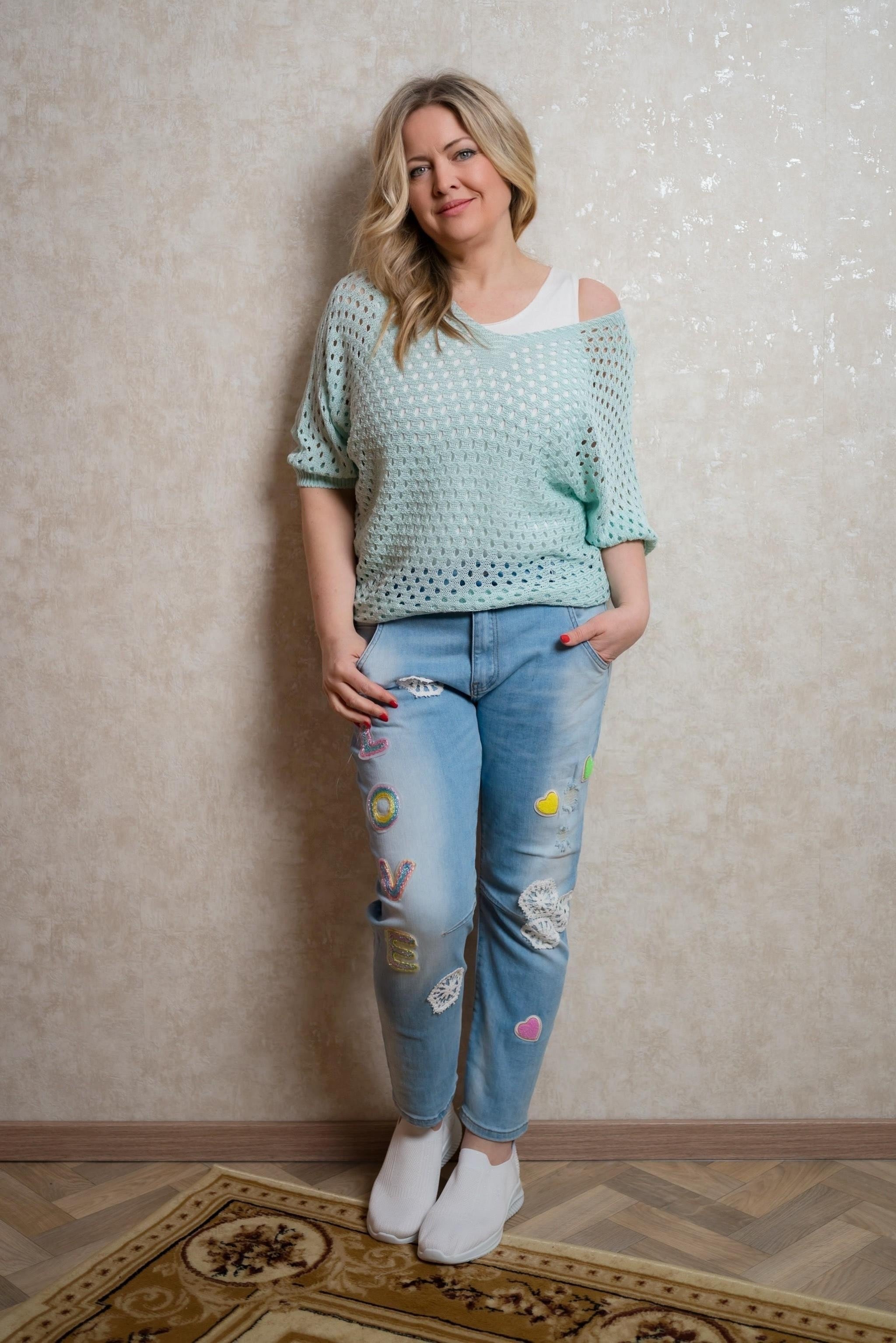 Häkelpullover Reno in Mint