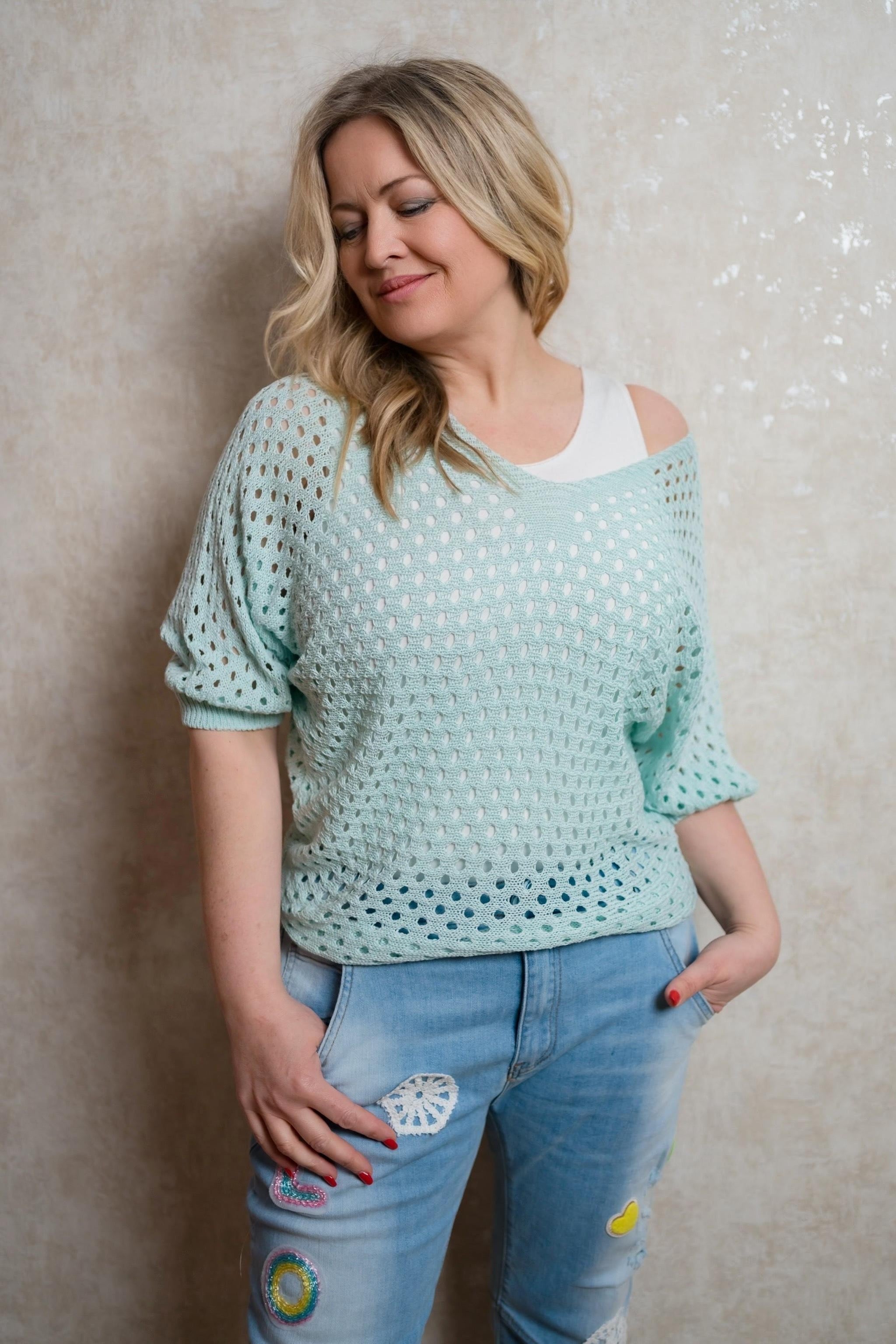 Häkelpullover Reno in Mint