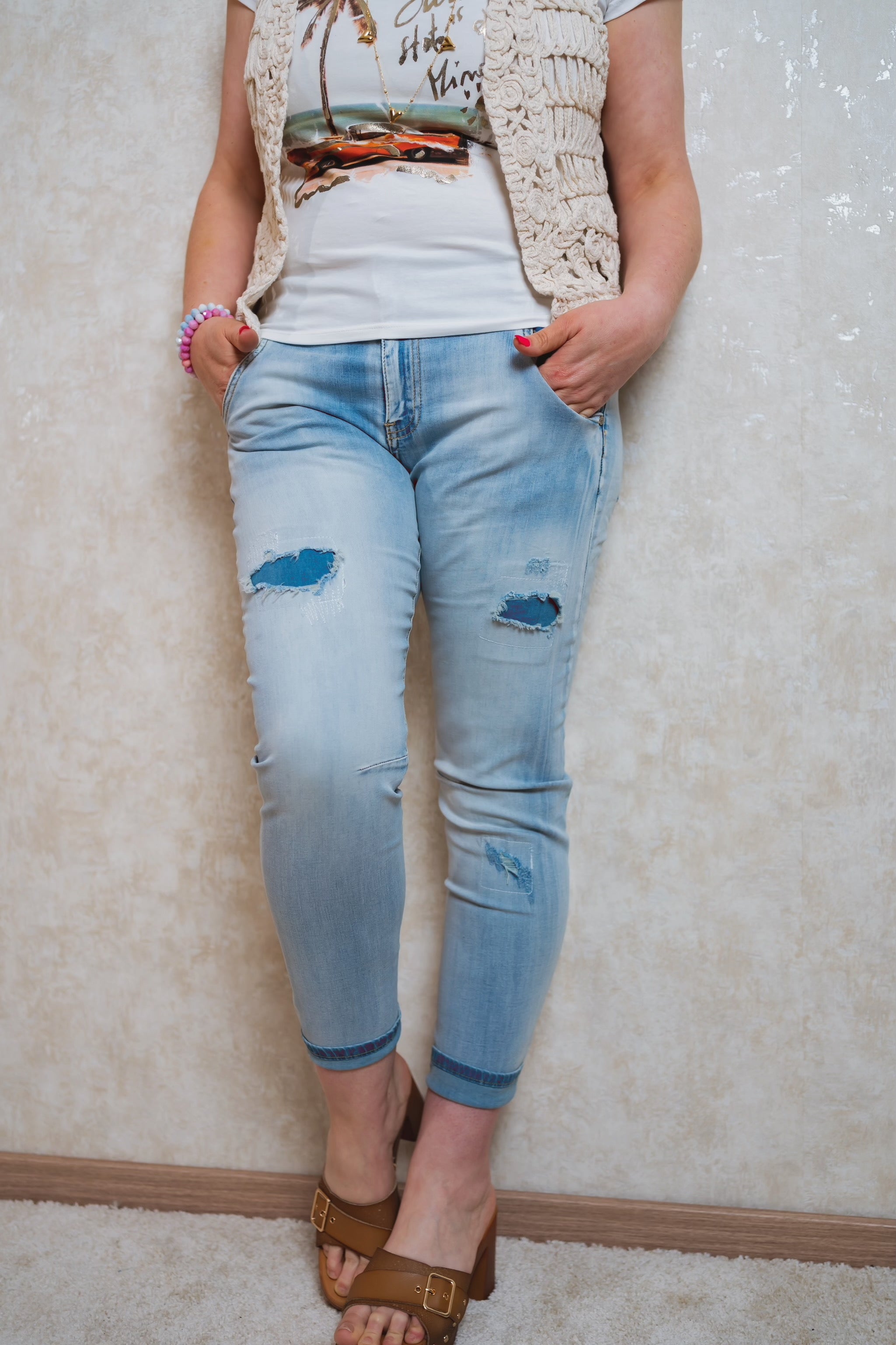 Jeans mit used look, denim