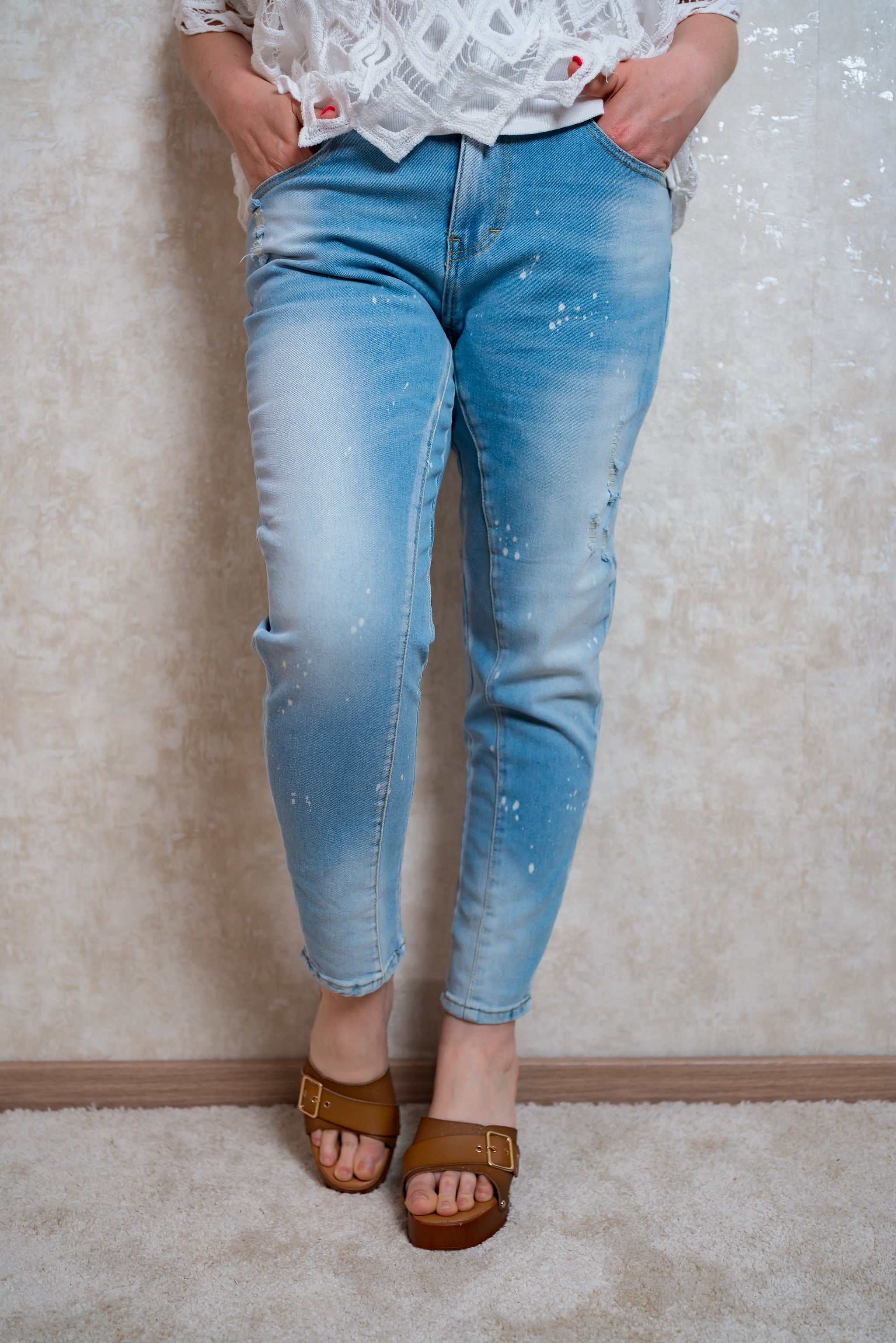 High Waist-Jeans im used look, denim