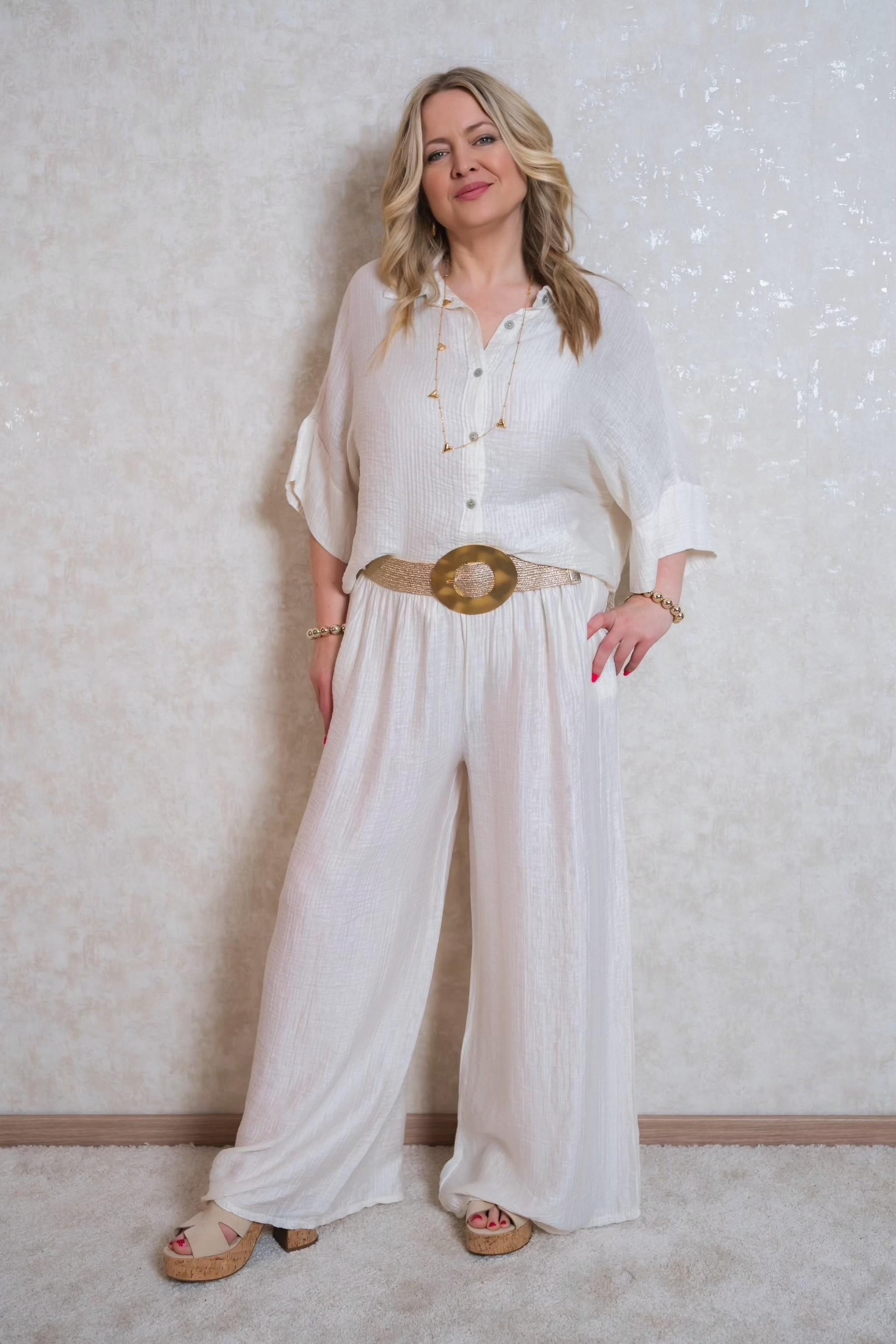 Sommerliche Kurzarm-Bluse, Ecru