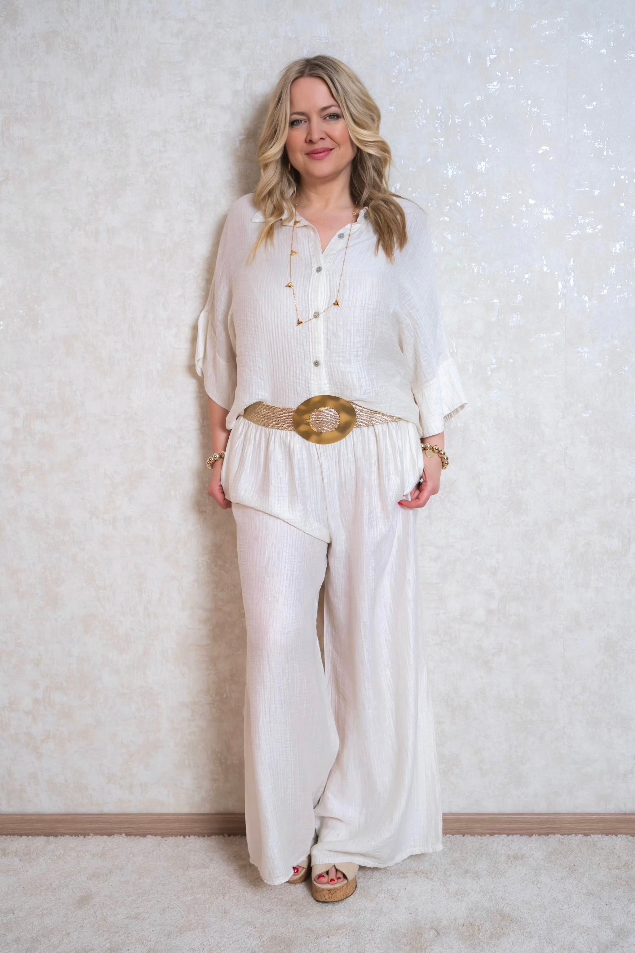 Sommerliche Kurzarm-Bluse, Ecru