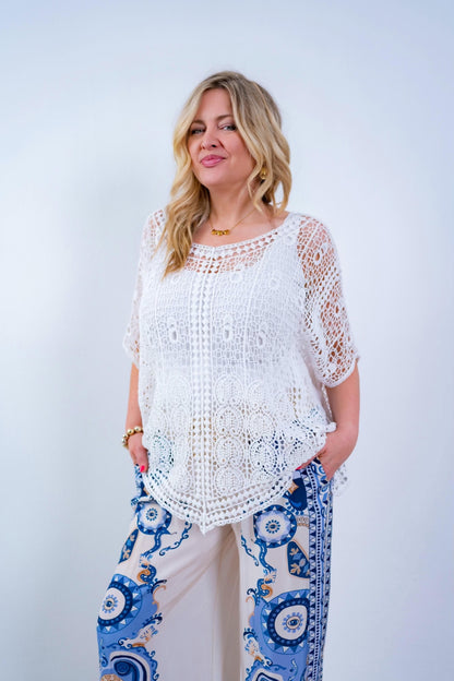 Häkelpullover mit Muster, Weiß