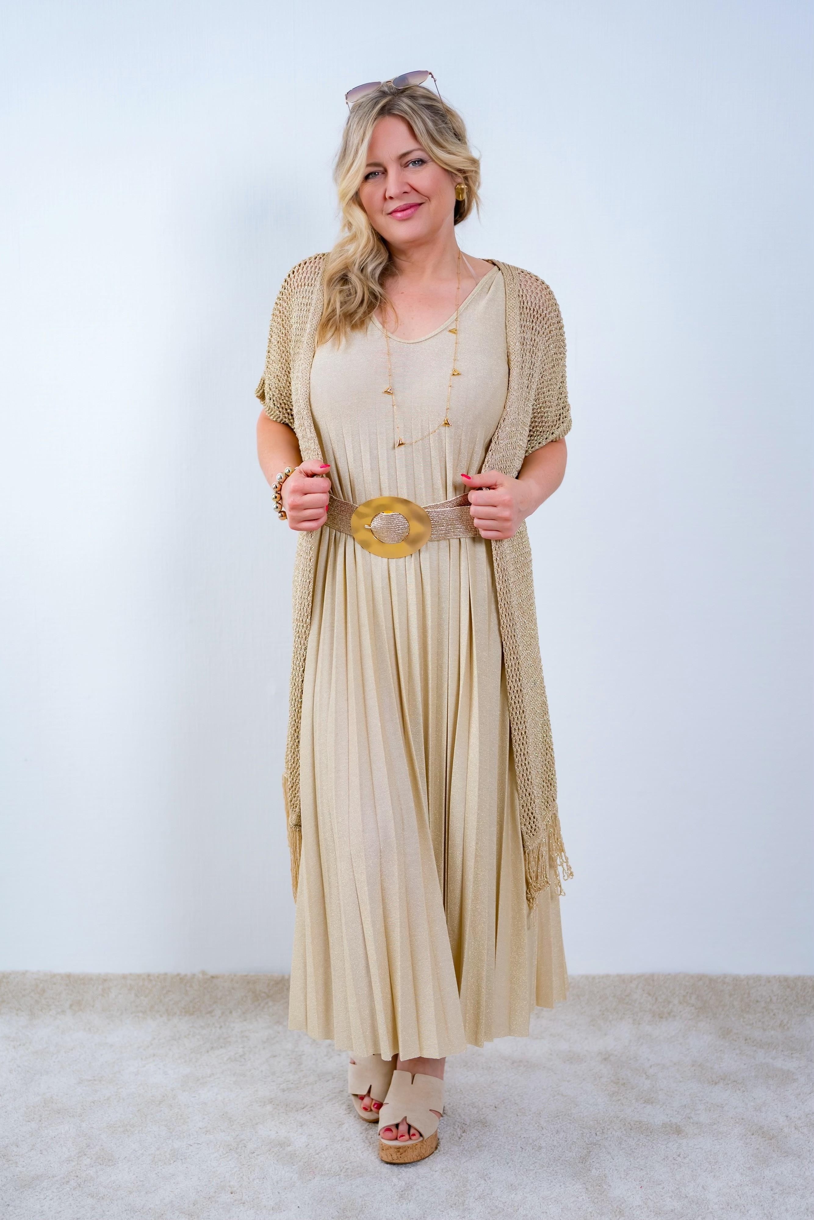 Ärmelloses Maxikleid mit V-Ausschnitt in Gold
