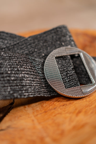 Stretchgürtel mit Silberschnalle, schwarz