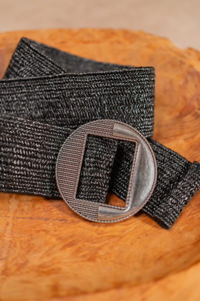 Stretchgürtel mit Silberschnalle, schwarz