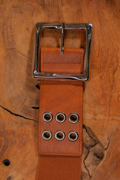 Stretchgürtel mit Nieten, hellbraun