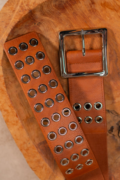Stretchgürtel mit Nieten, hellbraun