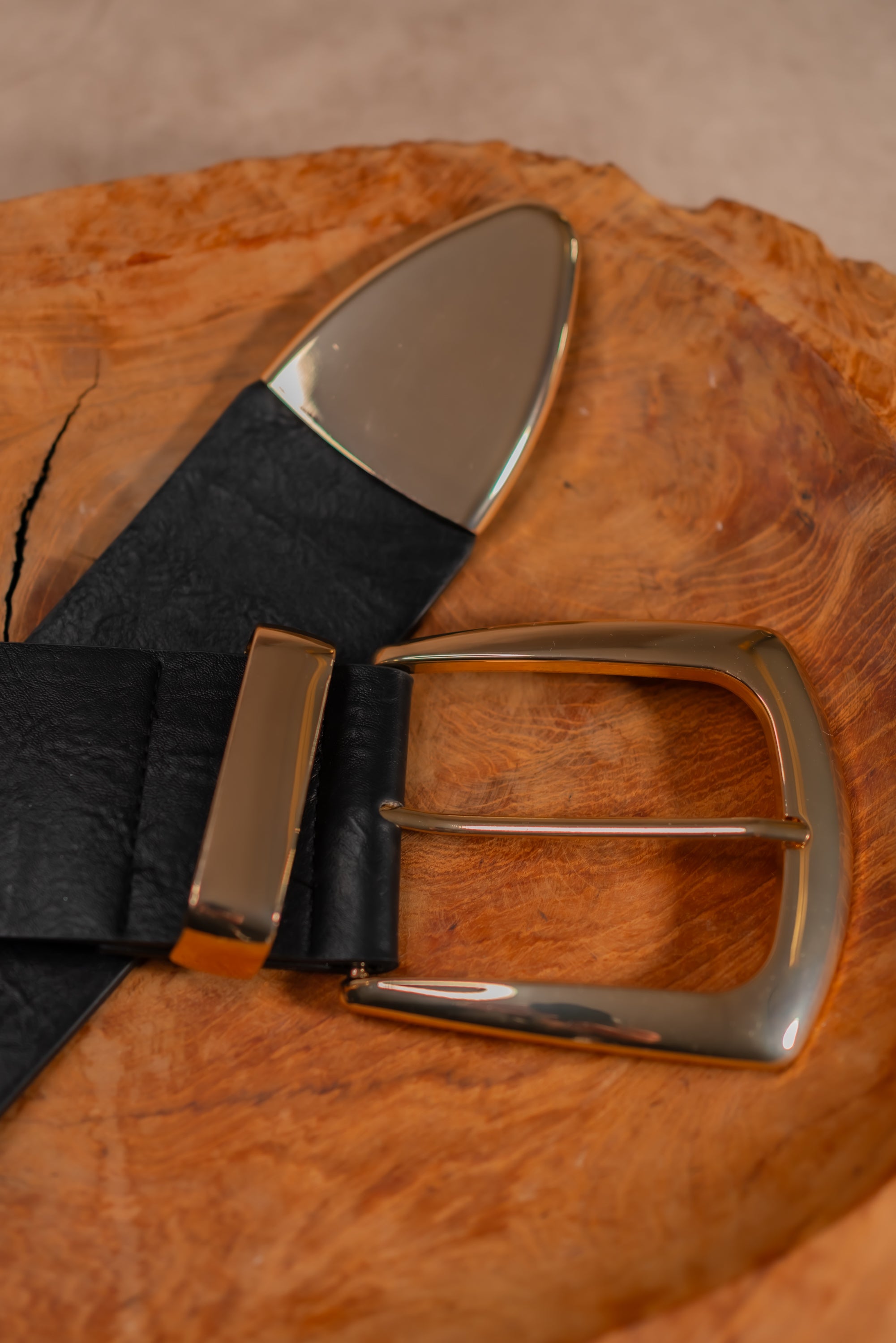 Stretchgürtel Classic Chic, schwarz mit goldener Schnalle