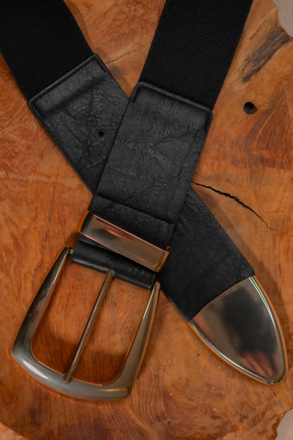 Stretchgürtel Classic Chic, schwarz mit goldener Schnalle