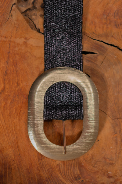 Stretchgürtel, schwarz mit goldener Schnalle