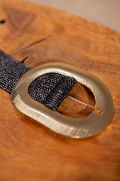 Stretchgürtel, schwarz mit goldener Schnalle