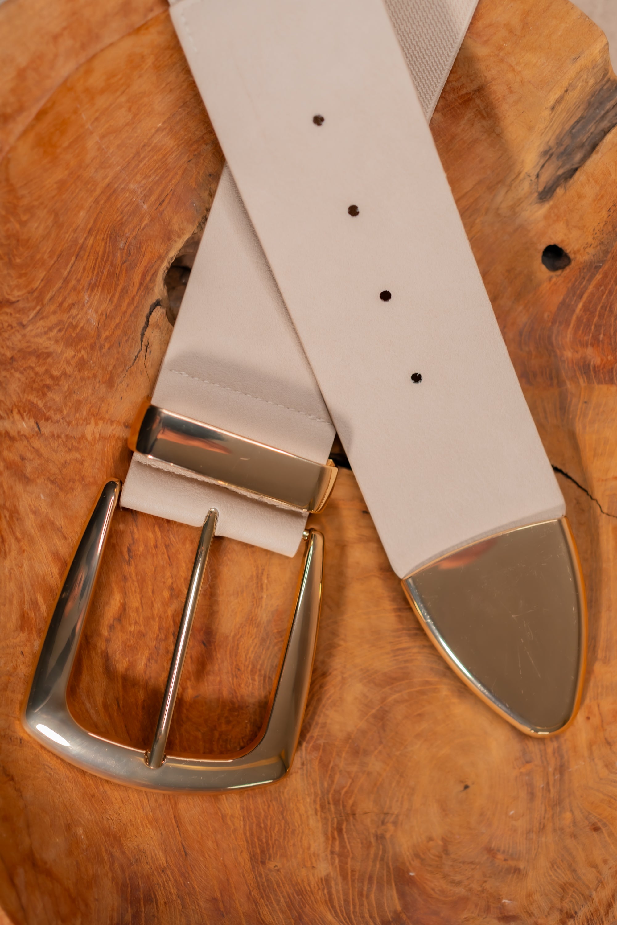 Stretchgürtel Classic Chic, beige mit goldener Schnalle