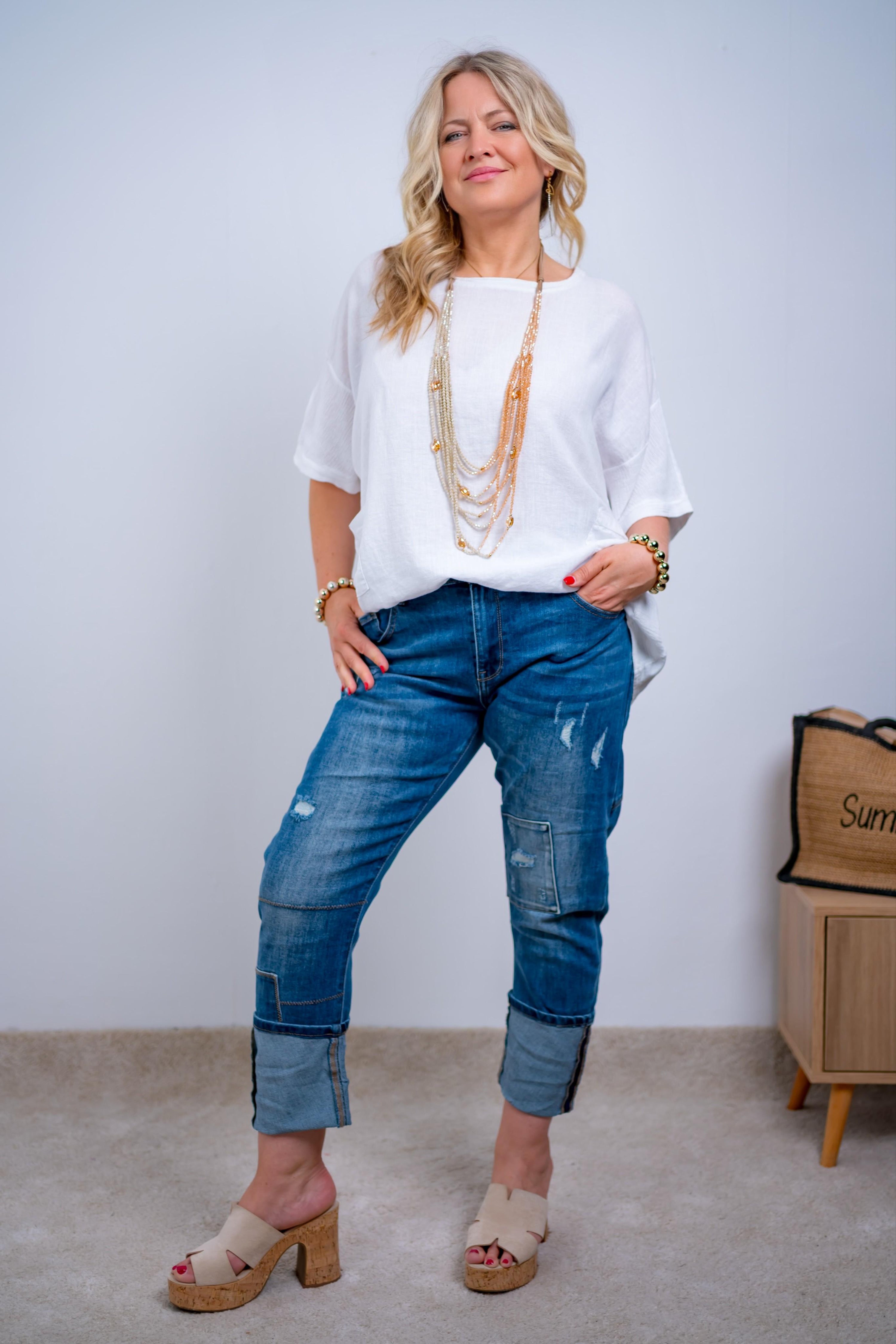 Leichtes Oversize-Shirt mit Strukturärmeln & Taschen, weiß