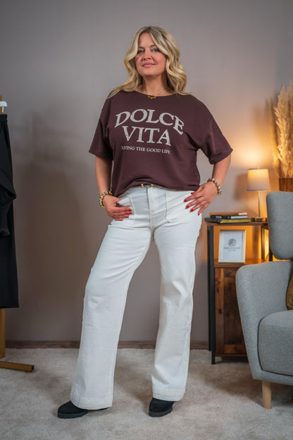 Jeans mit aufgesetzten Taschen, wollweiß