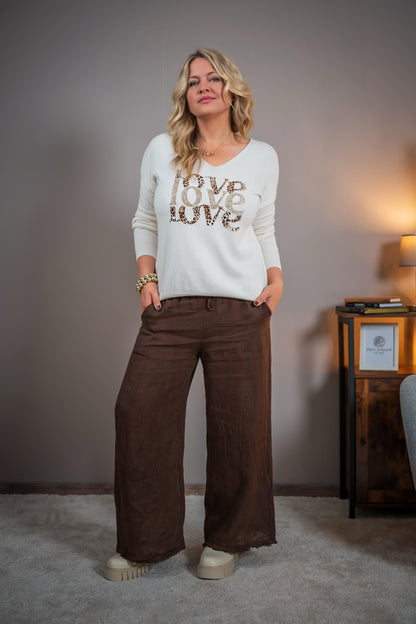 Strickpullover in Beige mit Aufdruck