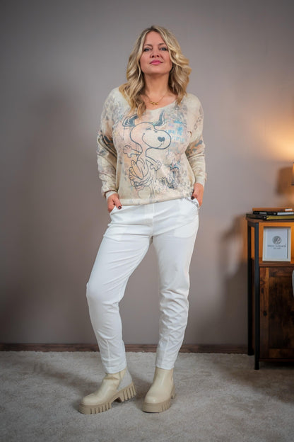 Feinstrickpullover mit V-Ausschnitt, beige/gold