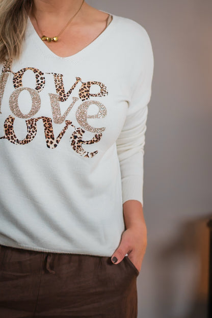 Strickpullover in Beige mit Aufdruck