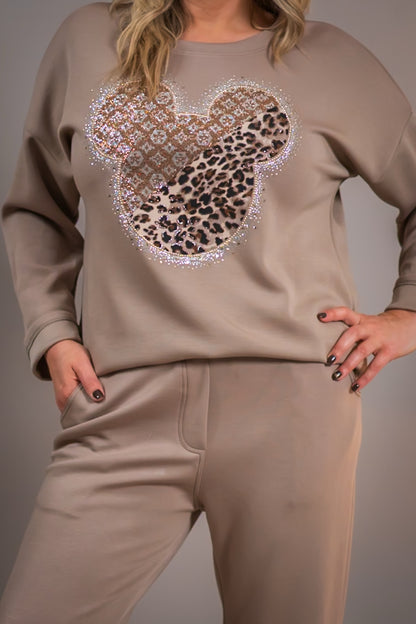 Sweatshirt mit Steinchen besetzt, taupe