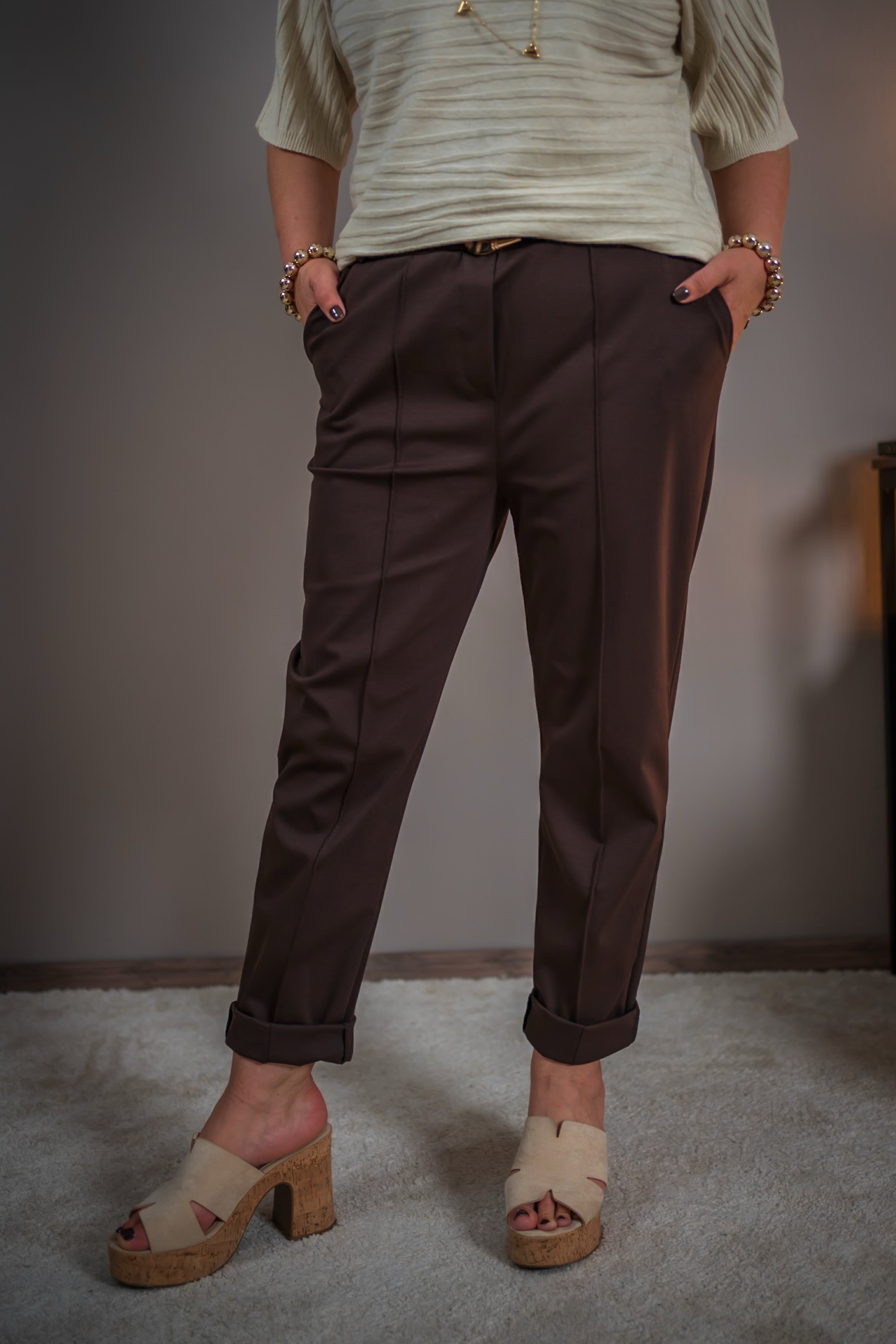 Stretchhose mit Biese, schokobraun