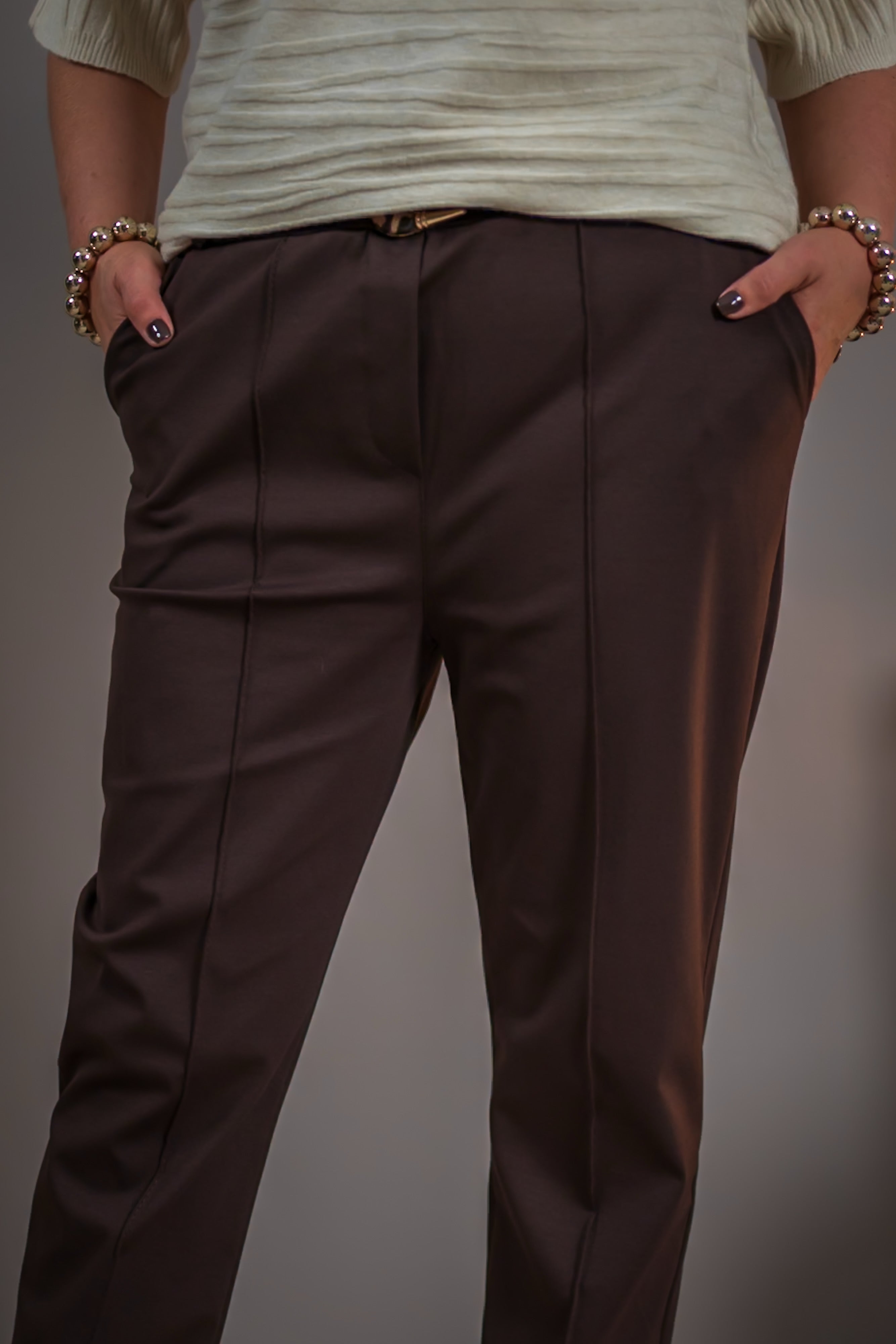 Stretchhose mit Biese, schokobraun