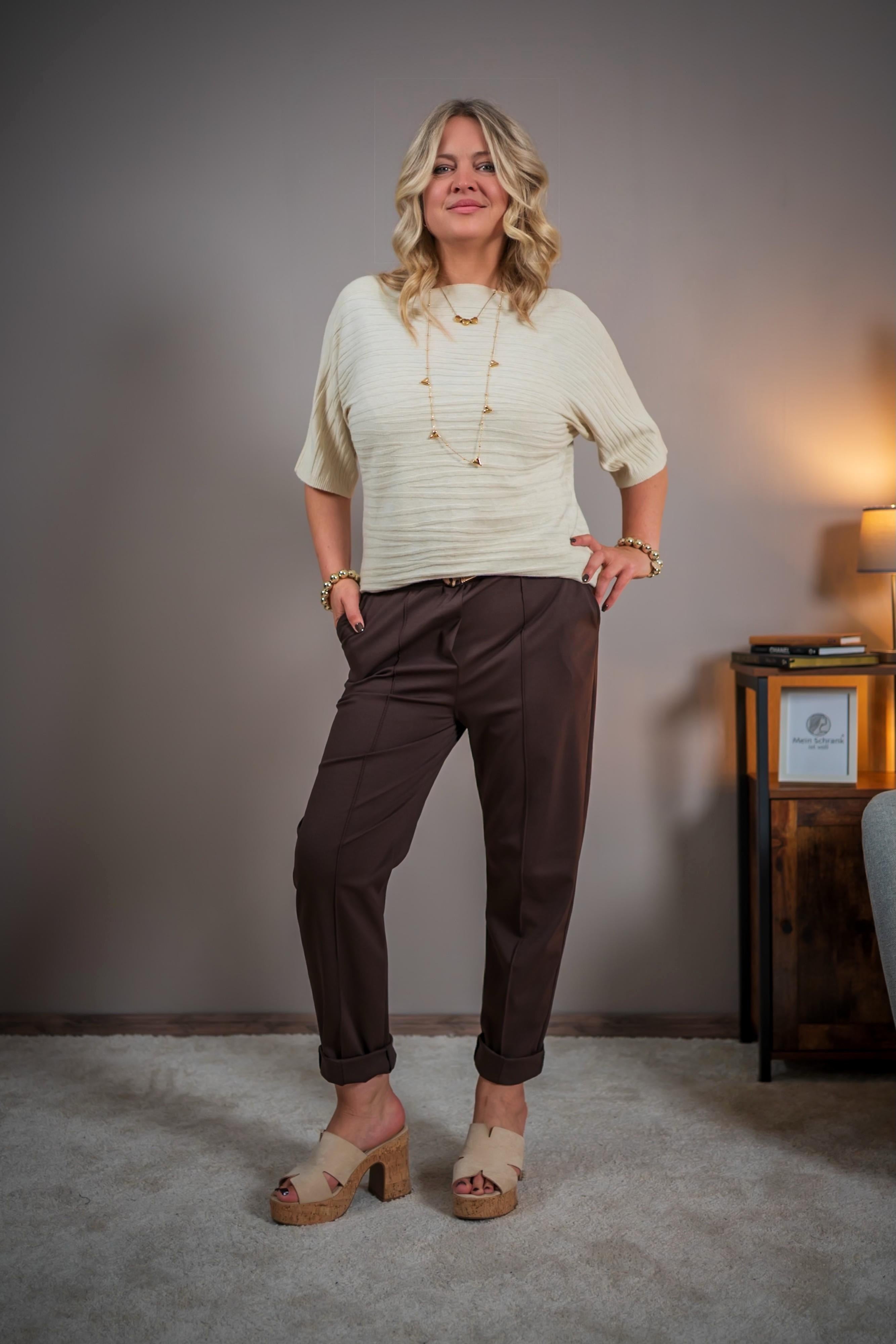 Stretchhose mit Biese, schokobraun