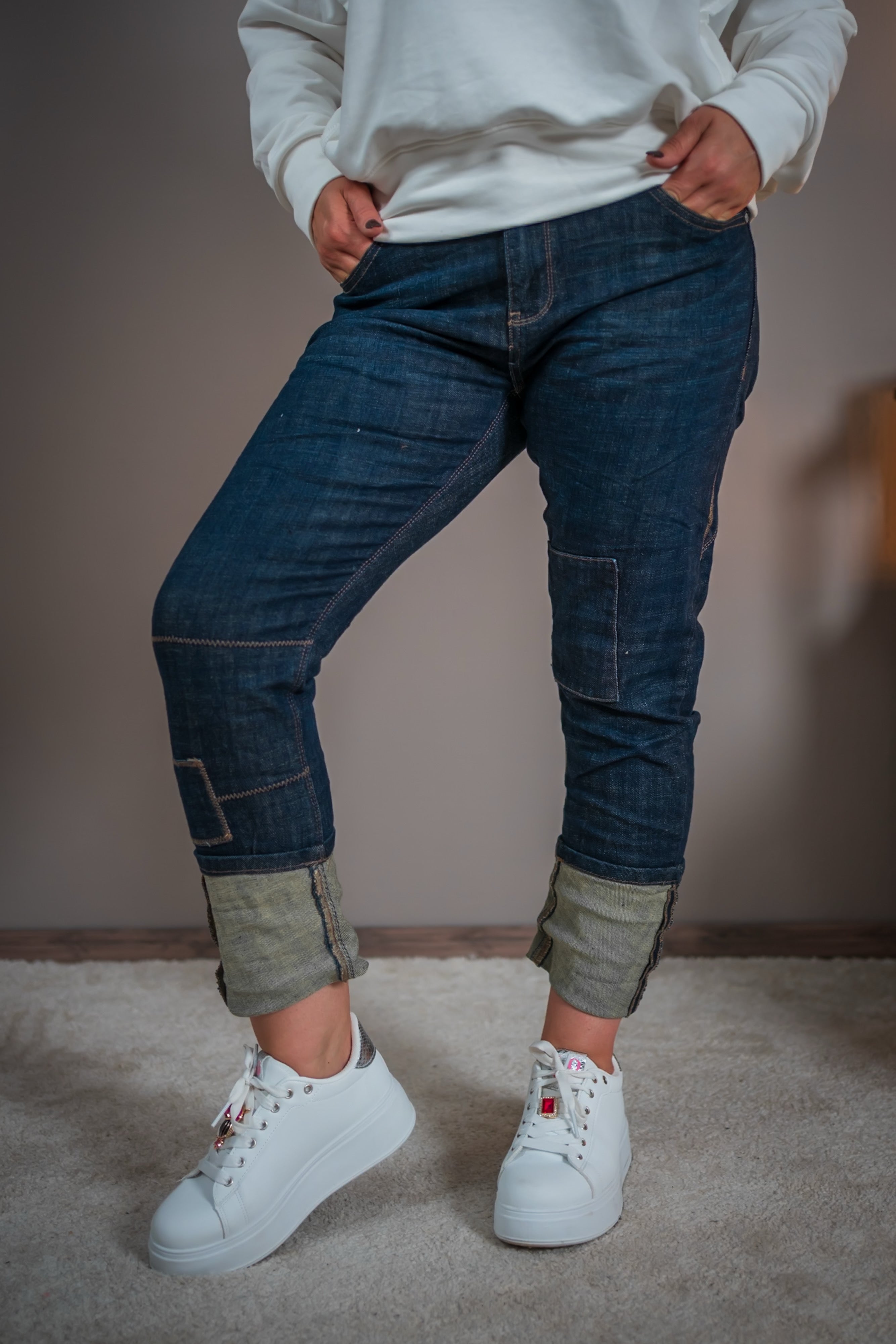 Patchwork-Jeans, dunkelblau