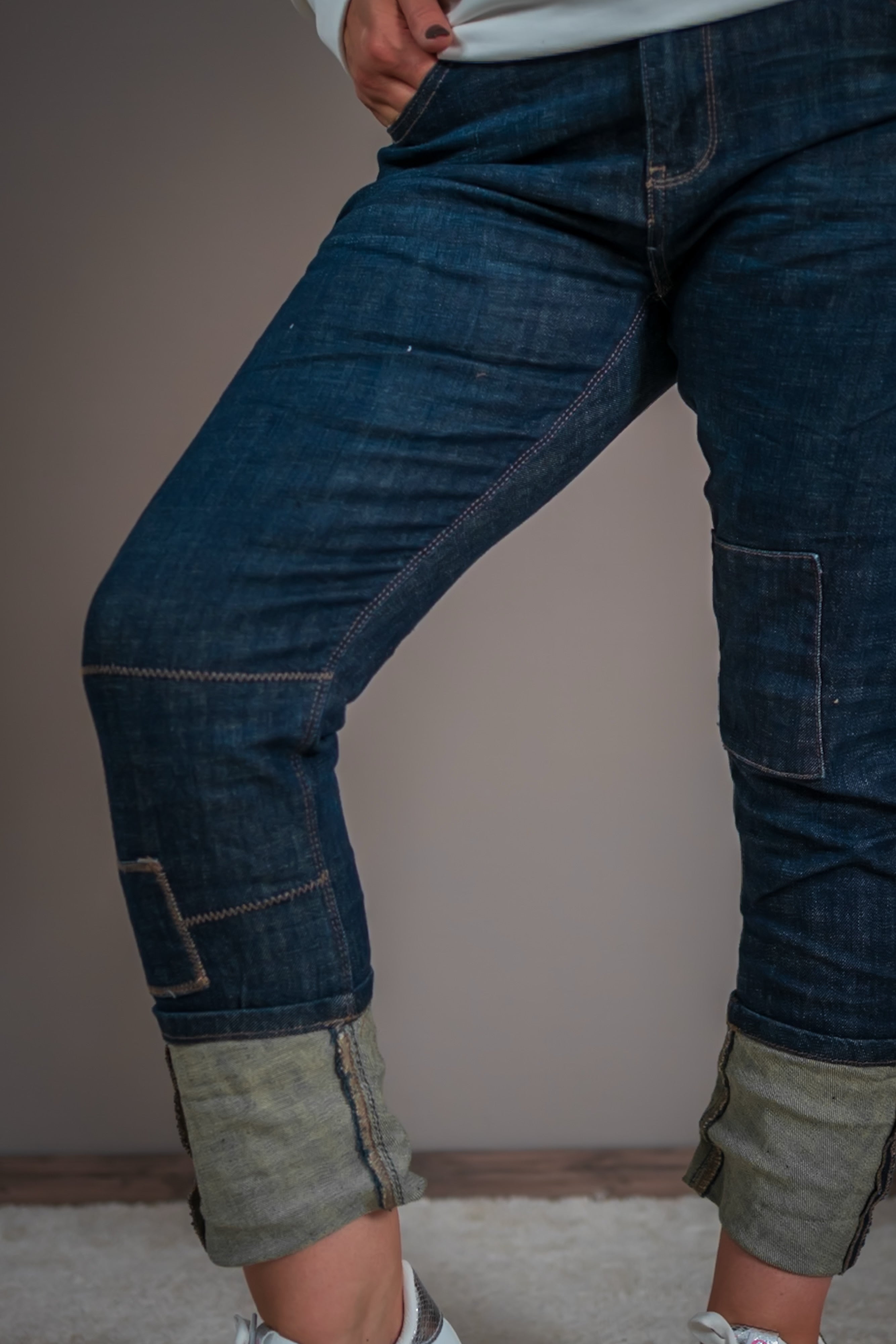 Patchwork-Jeans, dunkelblau