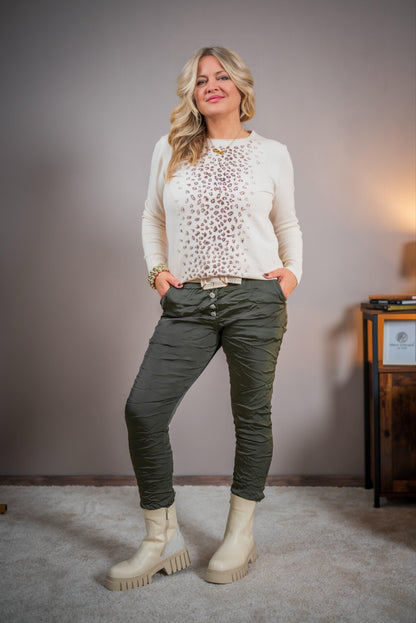 Feinstrickpullover mit Leo, beige