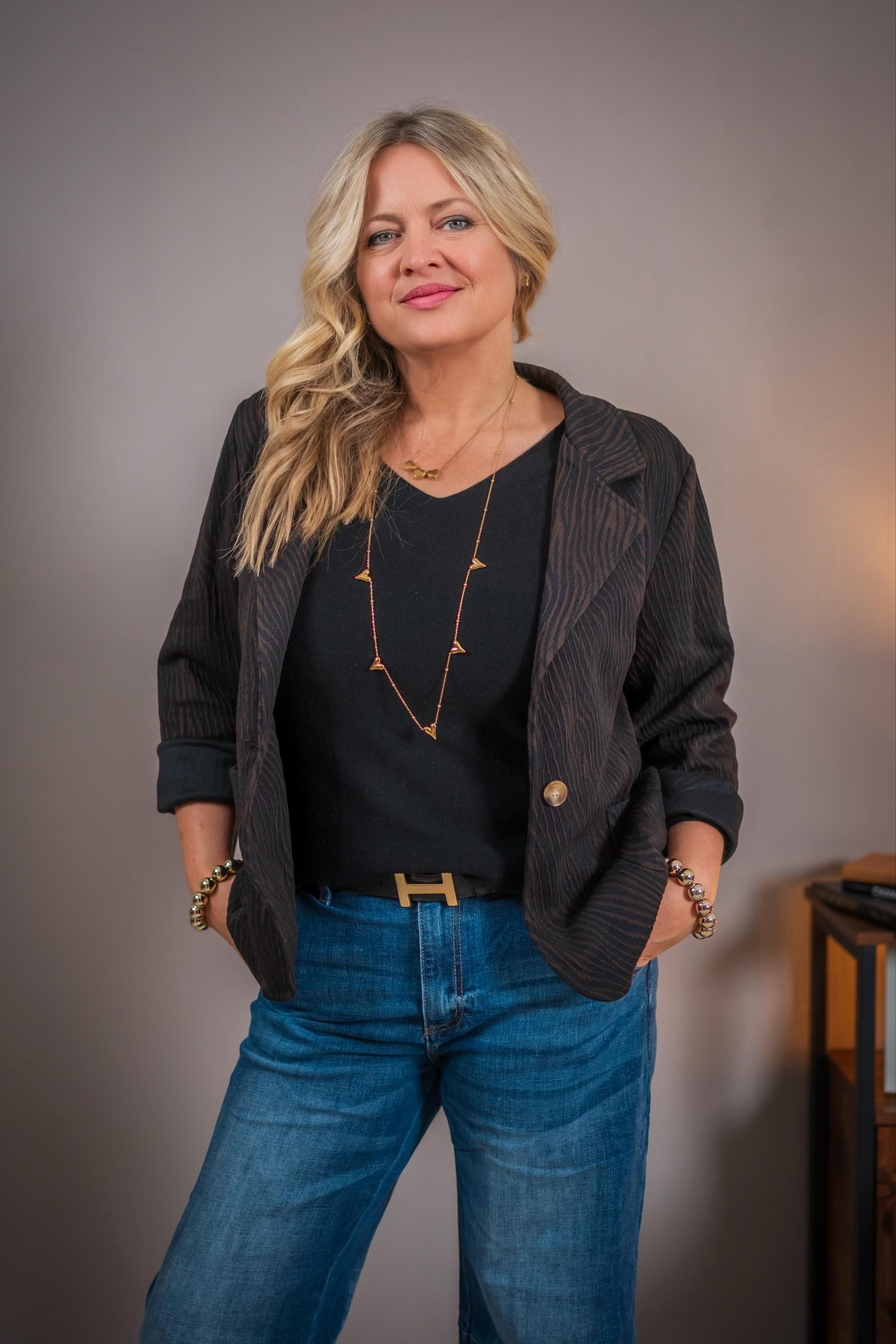 Blazer mit Zebramuster, schwarz-braun