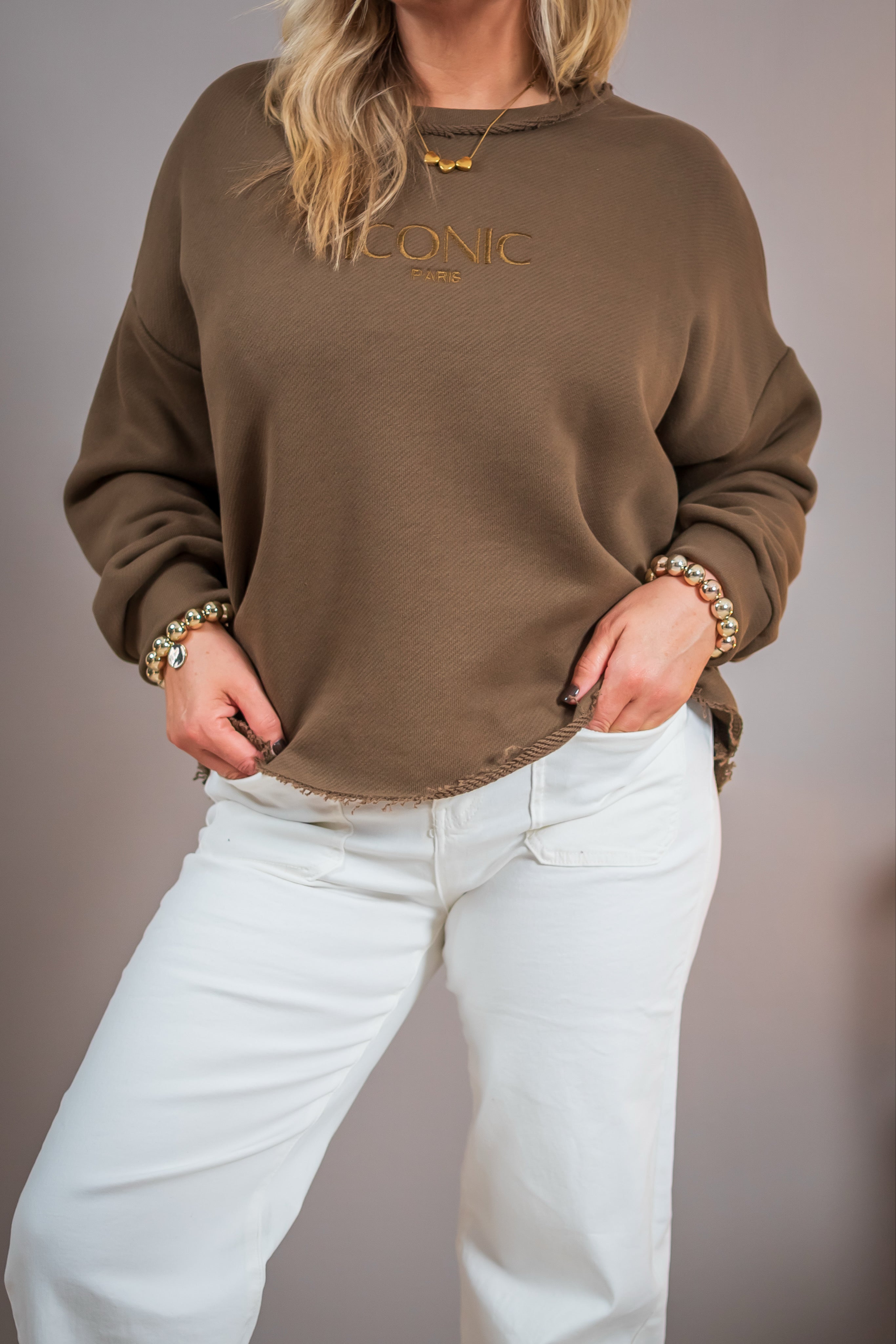 Sweatshirt mit Stickerei, braun