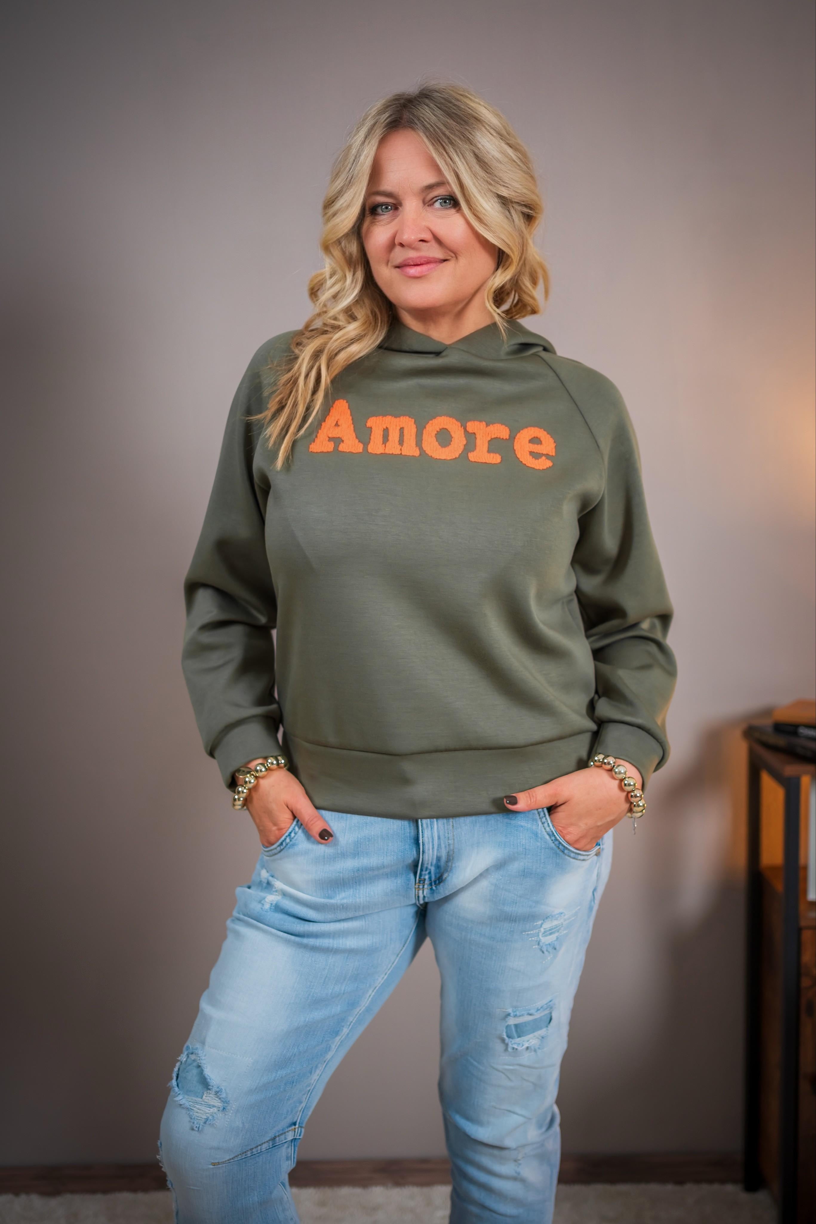 Leichter Hoodie mit Beflockung, khaki