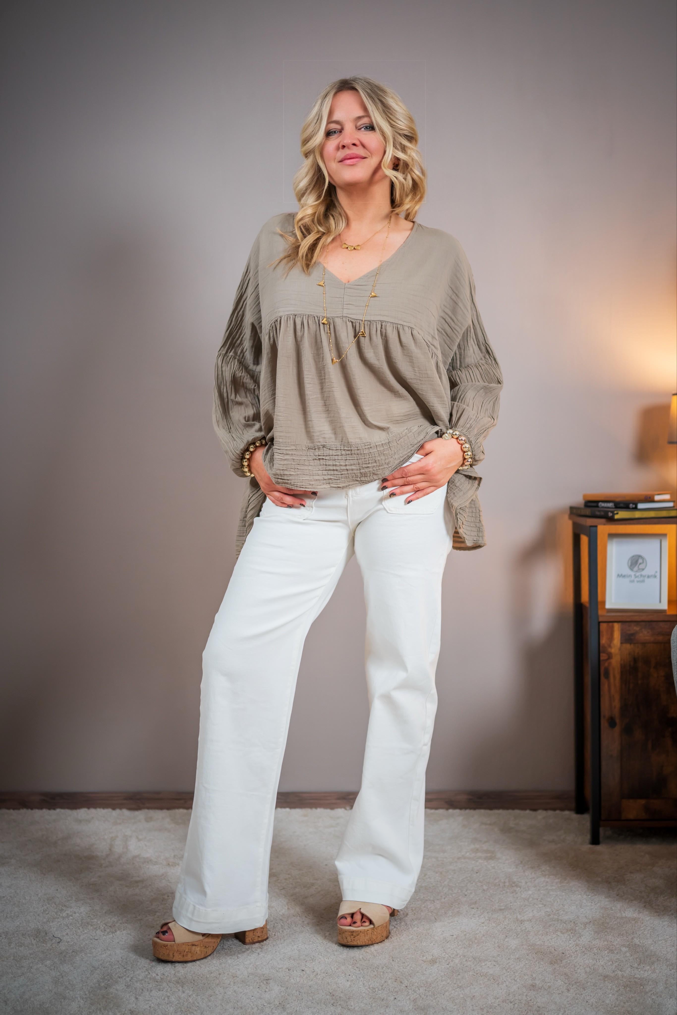 Leichte Oversized-Bluse, taupe