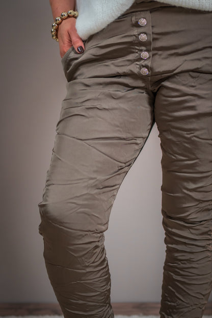 Glanz-Stretchhose, taupe