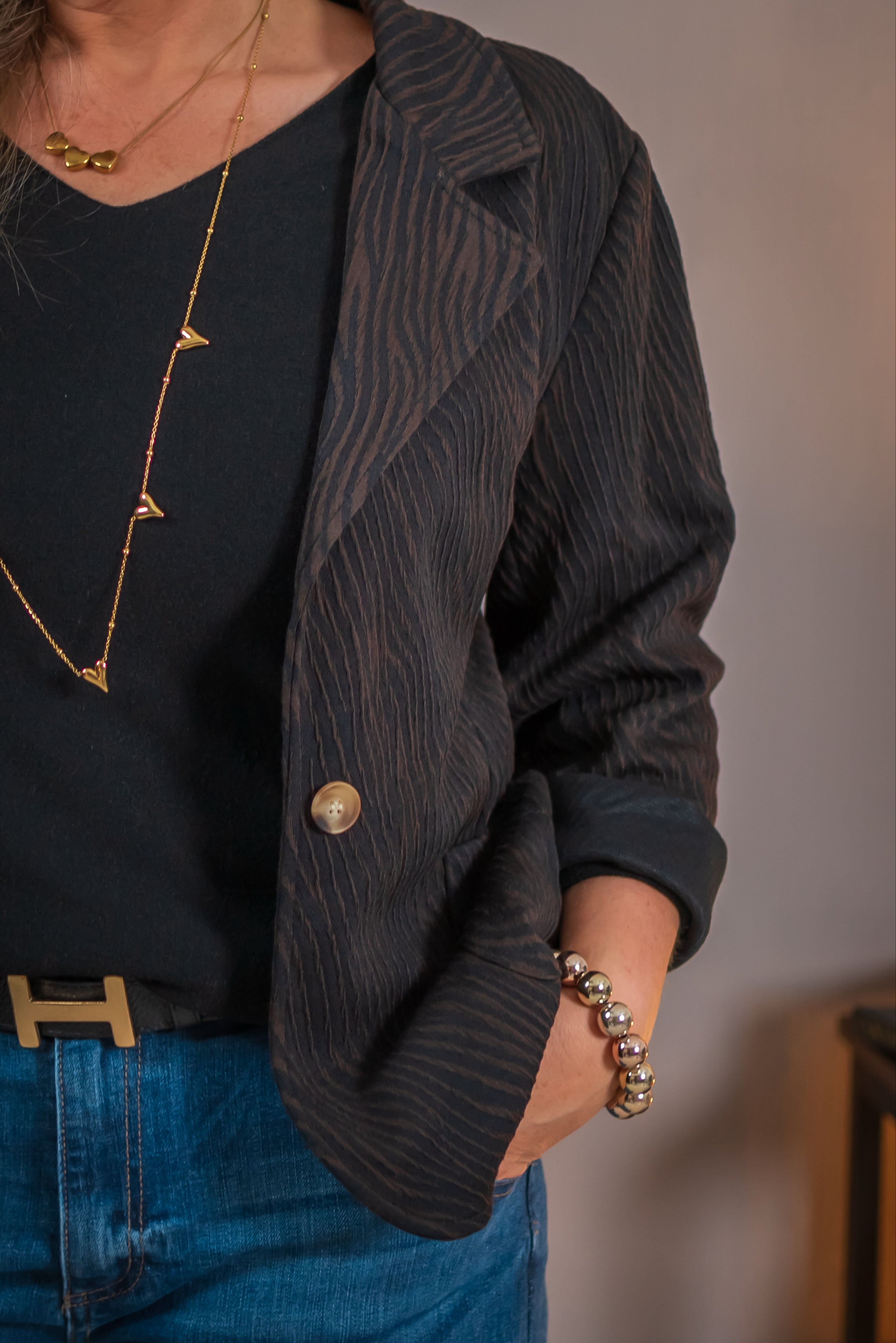 Blazer mit Zebramuster, schwarz-braun