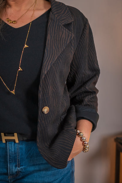 Blazer mit Zebramuster, schwarz-braun