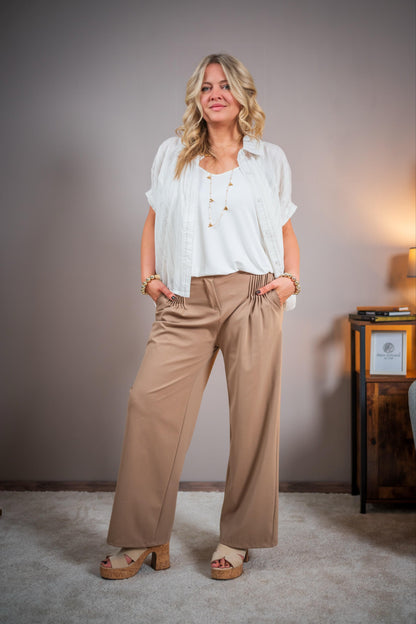 Kurzarm-Bluse mit Nadelstreifen, ecru-grau