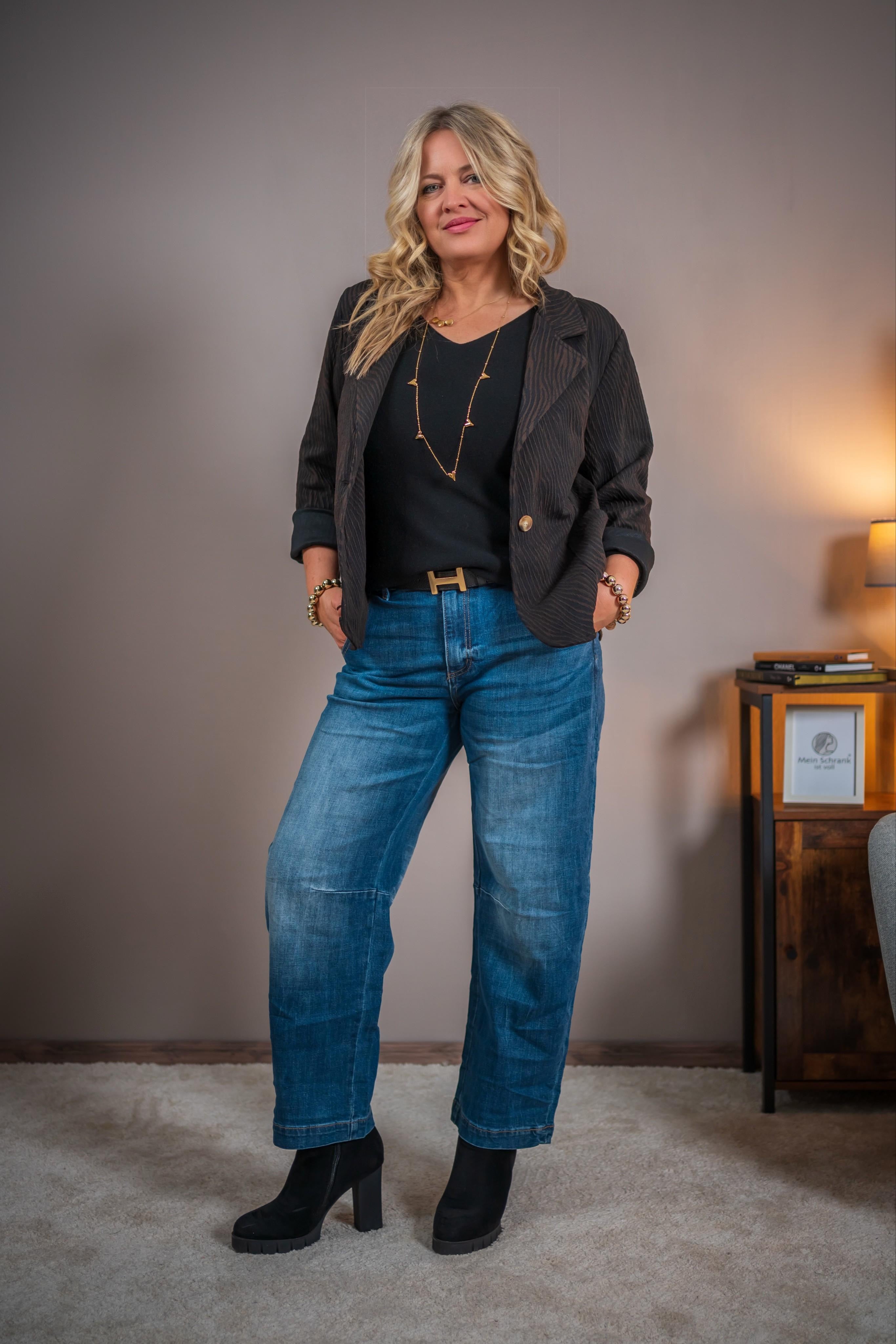 Blazer mit Zebramuster, schwarz-braun