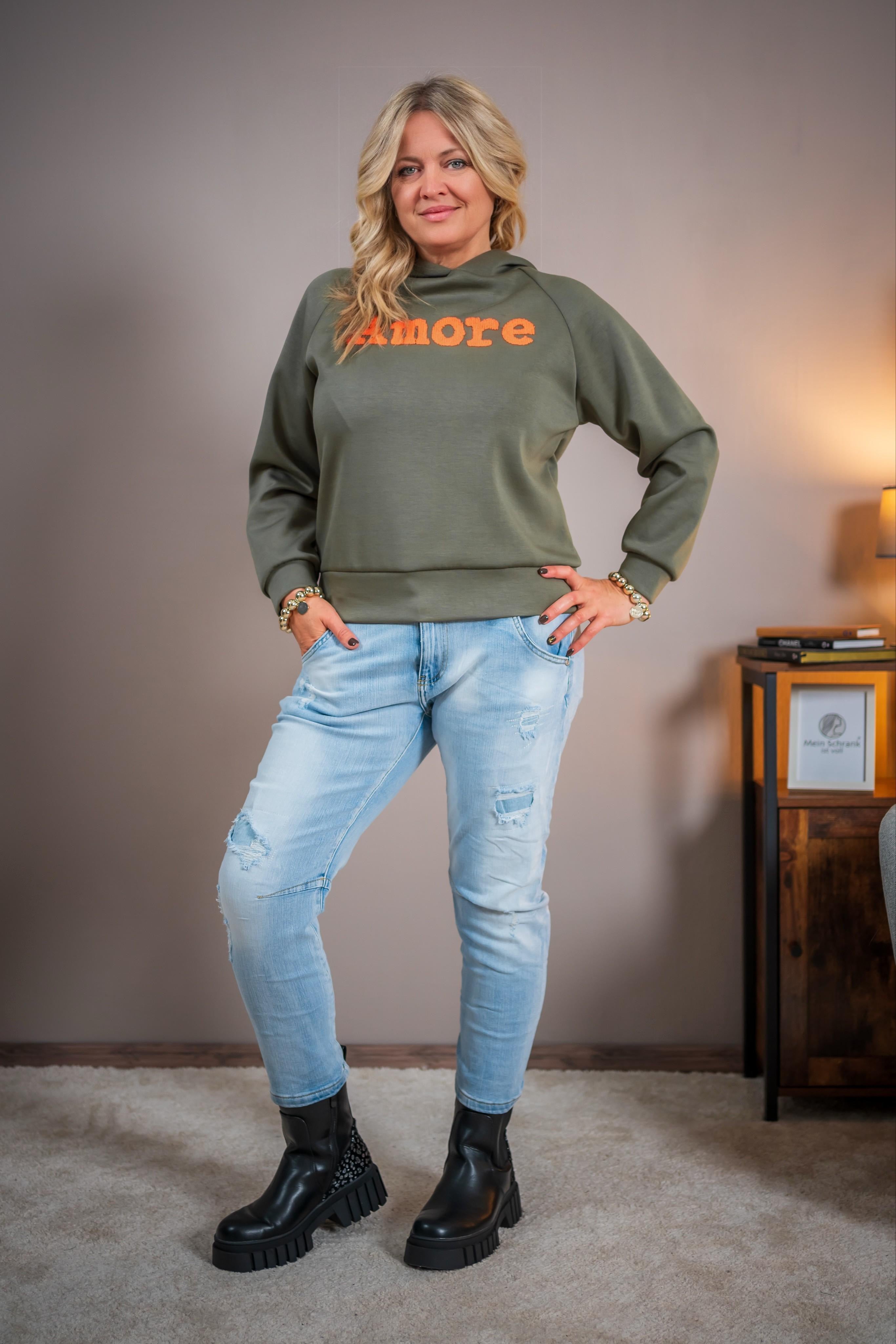 Leichter Hoodie mit Beflockung, khaki