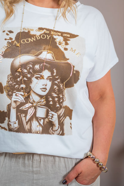 T-Shirt mit Cowgirl, weiß-bedruckt