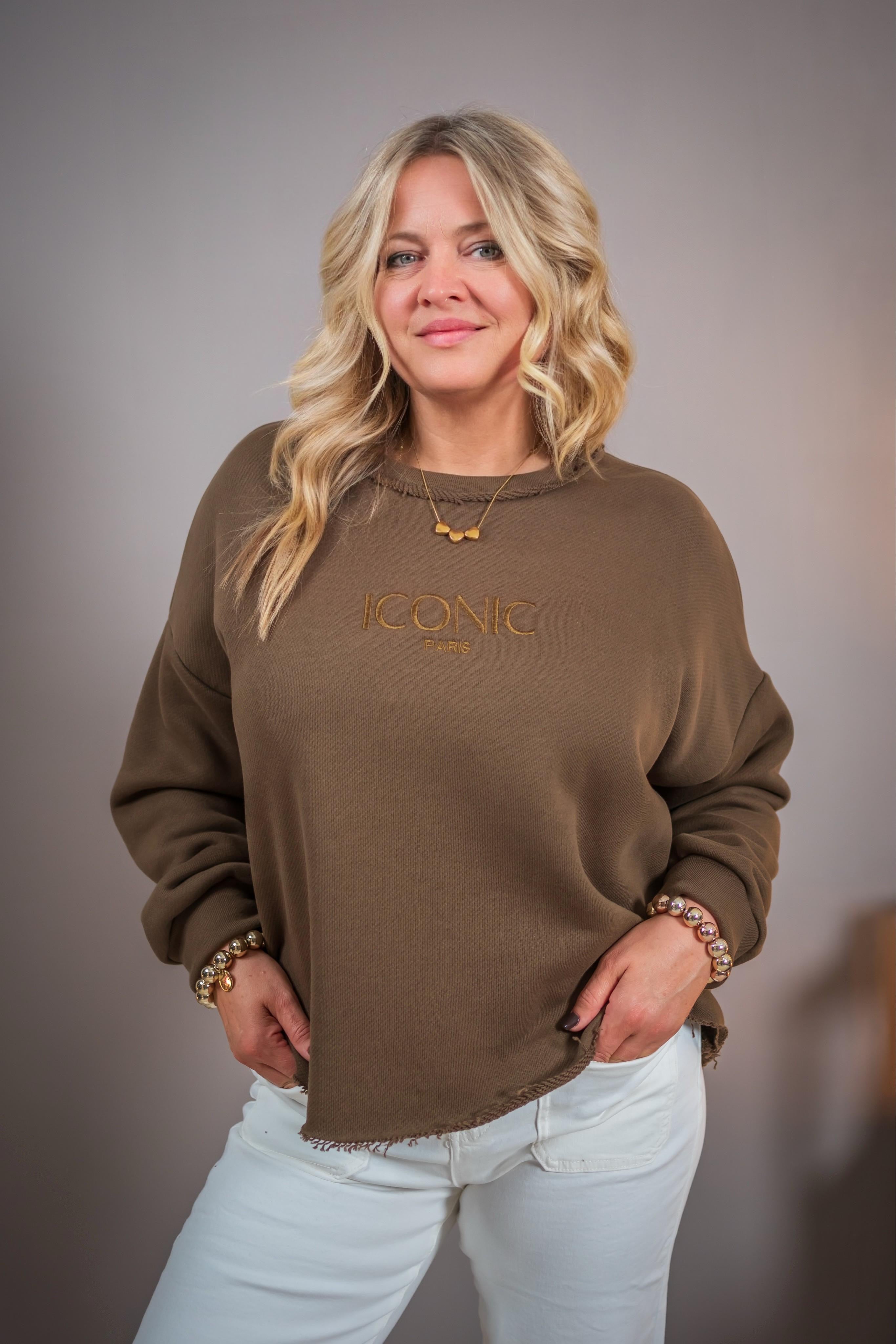 Sweatshirt mit Stickerei, braun